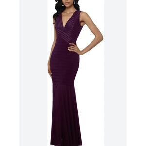 Betsy & Adam Purple Bandage Long Mermaid Formal Party Wedding Dress Gown 2P 2 P